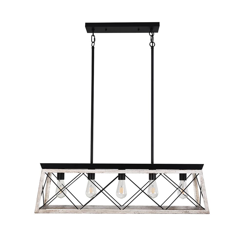 Pendantlightie-5-Light Rectangular Linear Kitchen Island Chandelier-Chandeliers-White-