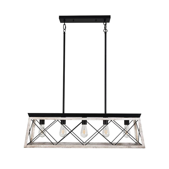 Pendantlightie-5-Light Rectangular Linear Kitchen Island Chandelier-Chandeliers-White-