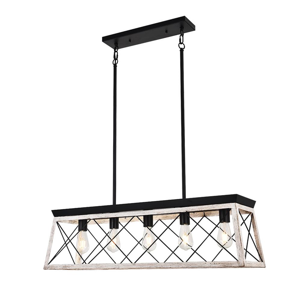 Pendantlightie-5-Light Rectangular Linear Kitchen Island Chandelier-Chandeliers-White-