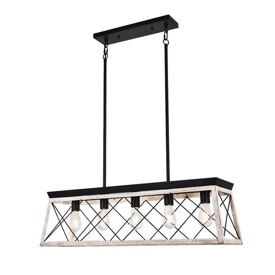 Pendantlightie-5-Light Rectangular Linear Kitchen Island Chandelier-Chandeliers-White-