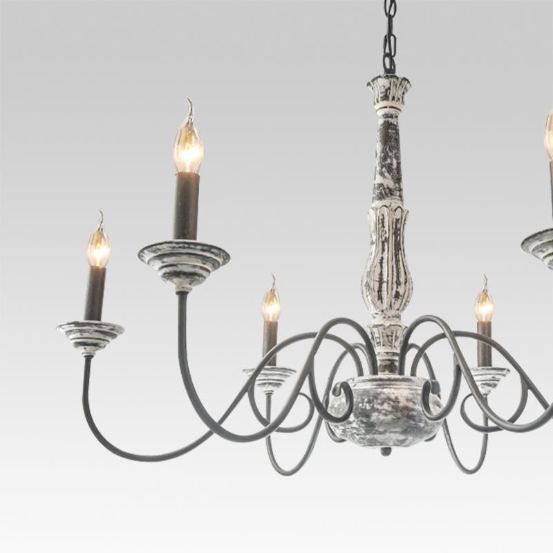 Pendantlightie-6-Light Distressed Wood Chandelier-Chandeliers--