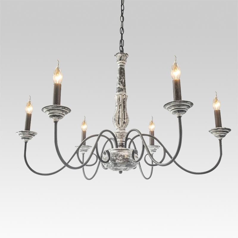Pendantlightie-6-Light Distressed Wood Chandelier-Chandeliers--