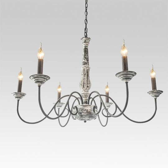 Pendantlightie-6-Light Distressed Wood Chandelier-Chandeliers--