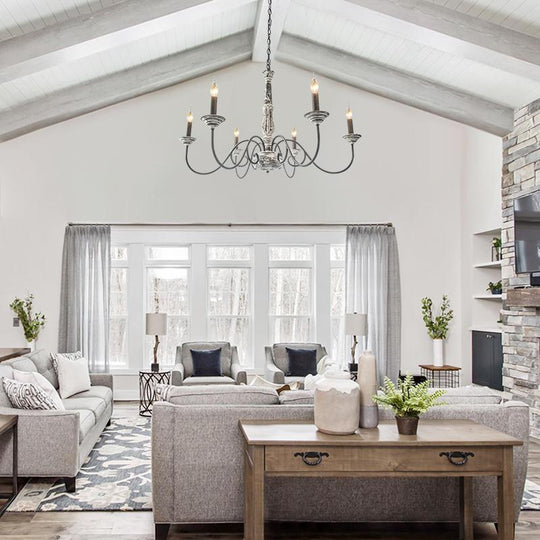 Pendantlightie-6-Light Distressed Wood Chandelier-Chandeliers--