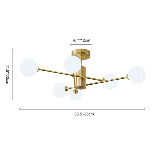 Pendantlightie-6-Light Glass Globe Sputnik Semi Flush Mount-Semi Flush Mount--