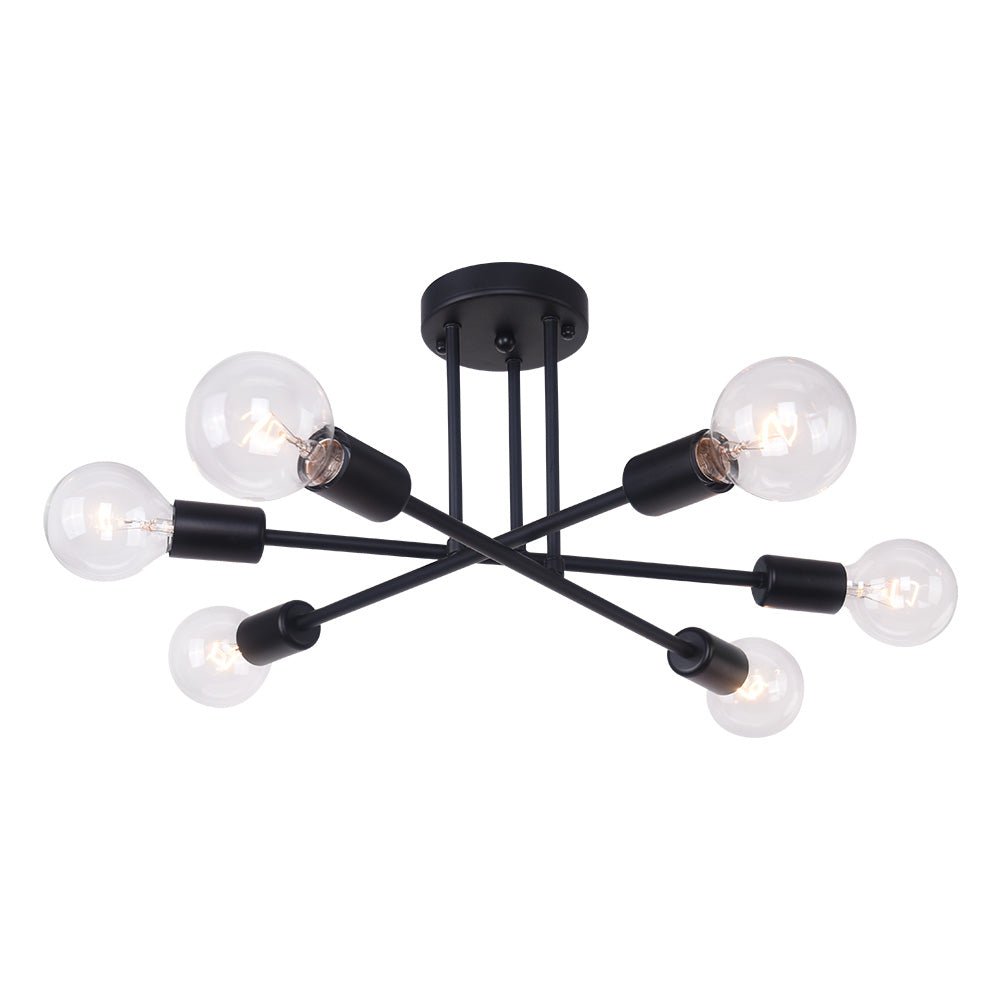 Pendantlightie-6-Light Linear Sputnik Semi Flush Mount-Semi Flush Mount-Black-
