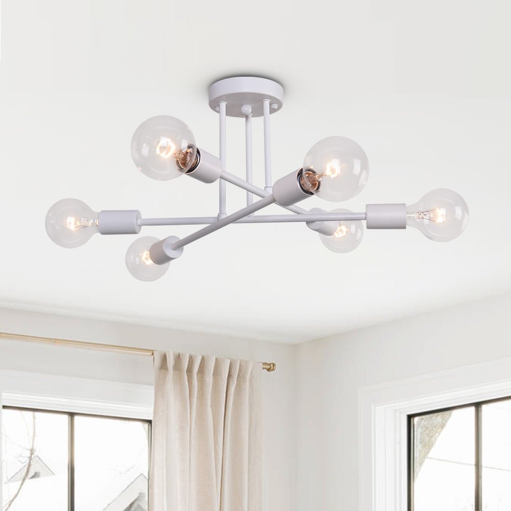 Pendantlightie-6-Light Linear Sputnik Semi Flush Mount-Semi Flush Mount-White-