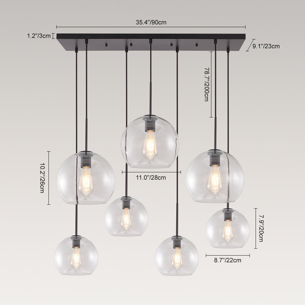 Pendantlightie-7-Light Glass Globe Modern Cluster Pendant Lights-Pendants-Brass-