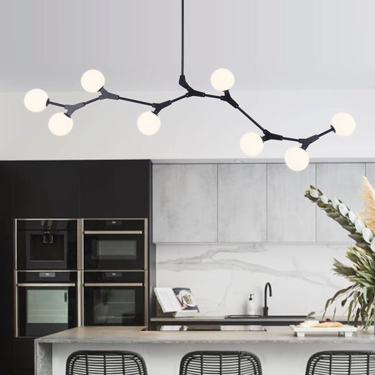 Pendantlightie-8-Light Glass Globe Linear Chandelier-Chandeliers-Black-