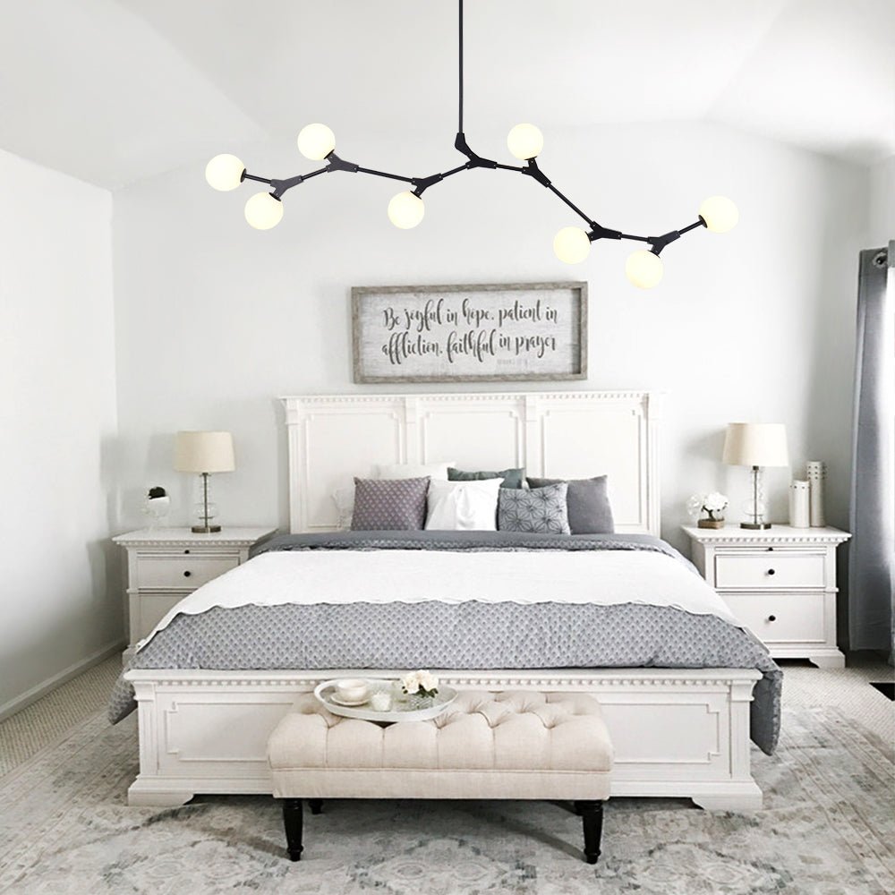 Pendantlightie-8-Light Glass Globe Linear Chandelier-Chandeliers-Black-