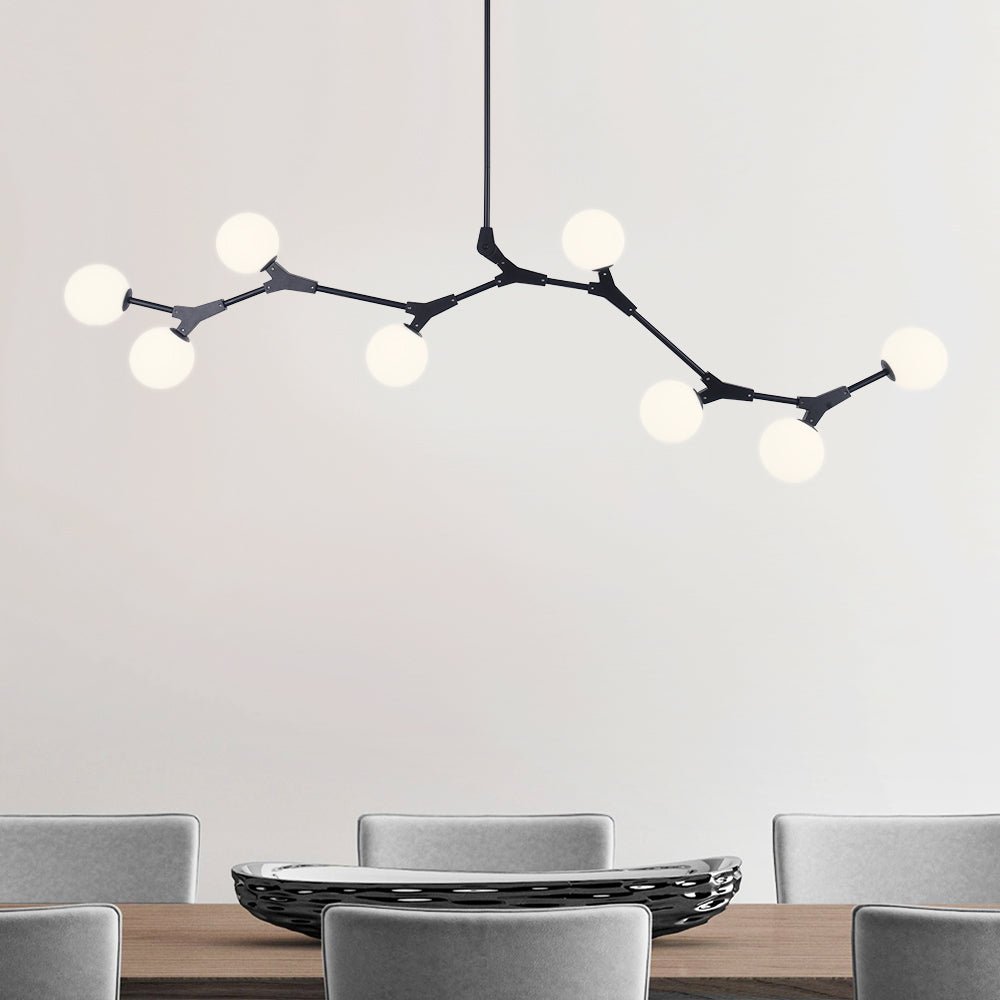 Pendantlightie-8-Light Glass Globe Linear Chandelier-Chandeliers-Black-