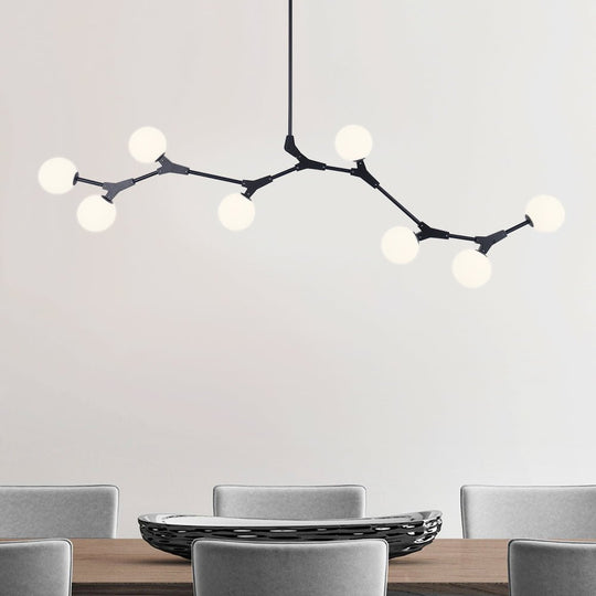 Pendantlightie-8-Light Glass Globe Linear Chandelier-Chandeliers-Black-