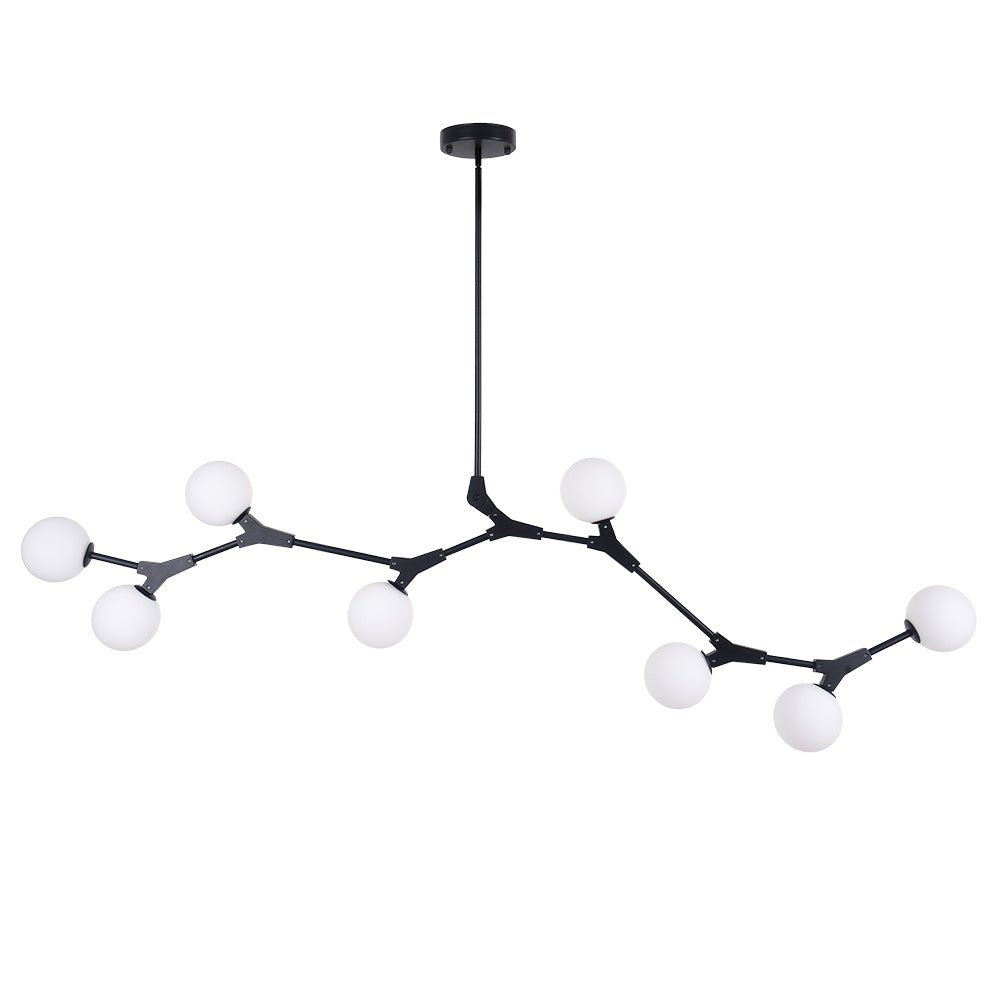 Pendantlightie-8-Light Glass Globe Linear Chandelier-Chandeliers-Black-