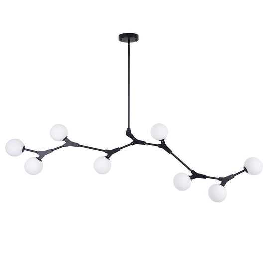 Pendantlightie-8-Light Glass Globe Linear Chandelier-Chandeliers-Black-