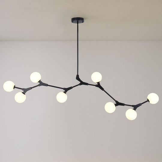 Pendantlightie-8-Light Glass Globe Linear Chandelier-Chandeliers-Black-