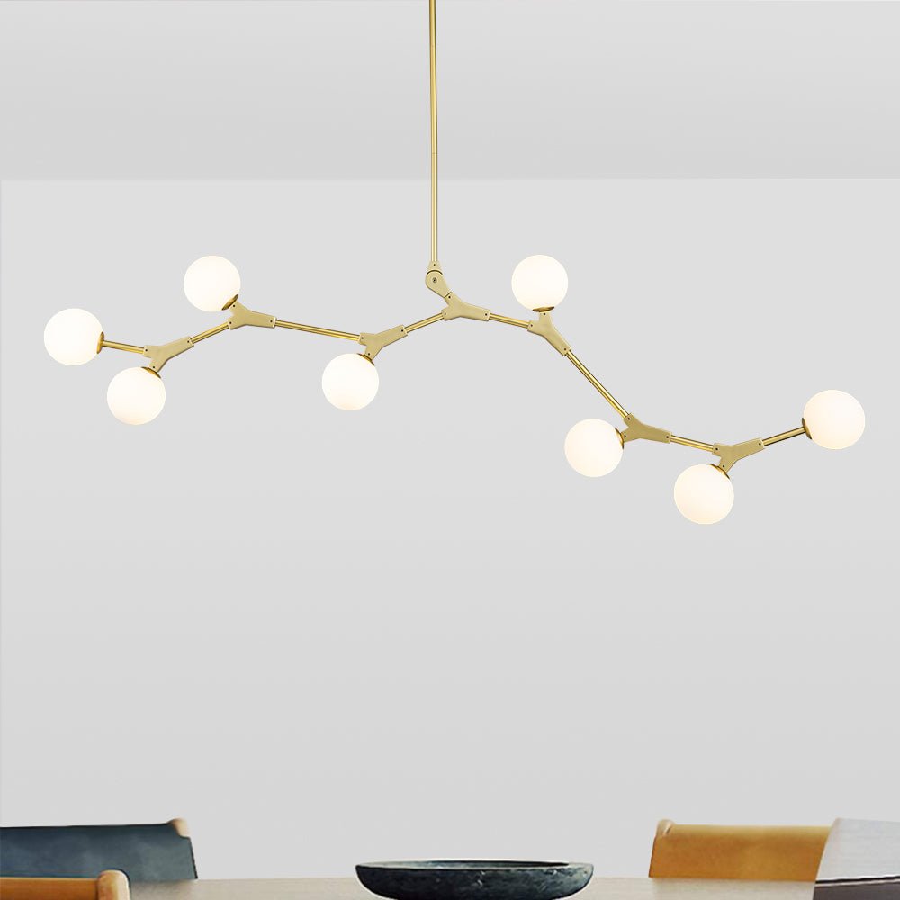 Pendantlightie-8-Light Glass Globe Linear Chandelier-Chandeliers-Gold-