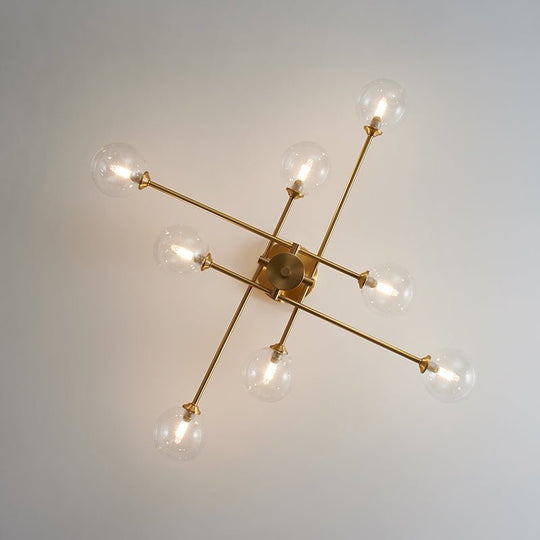 Pendantlightie-8-Light Sputnik Semi Flush Mount With Clear Glass Shades-Semi Flush Mount--