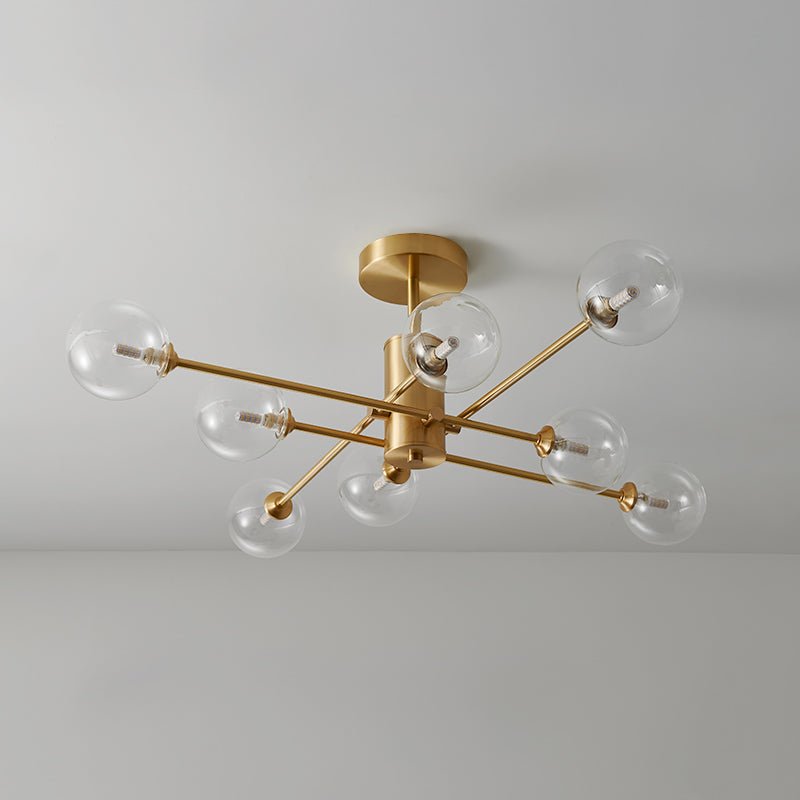 Pendantlightie-8-Light Sputnik Semi Flush Mount With Clear Glass Shades-Semi Flush Mount--
