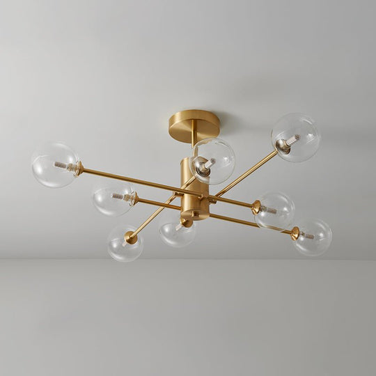 Pendantlightie-8-Light Sputnik Semi Flush Mount With Clear Glass Shades-Semi Flush Mount--
