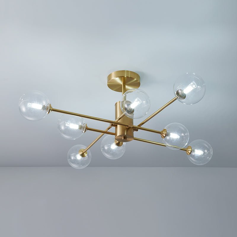 Pendantlightie-8-Light Sputnik Semi Flush Mount With Clear Glass Shades-Semi Flush Mount--