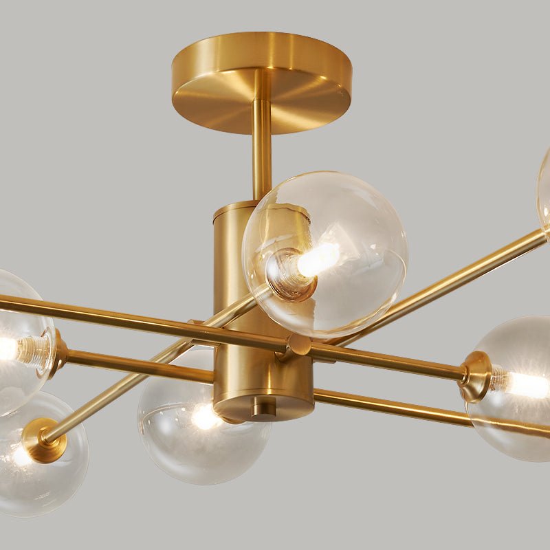 Pendantlightie-8-Light Sputnik Semi Flush Mount With Clear Glass Shades-Semi Flush Mount--