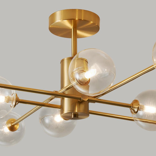 Pendantlightie-8-Light Sputnik Semi Flush Mount With Clear Glass Shades-Semi Flush Mount--