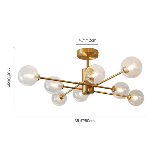 Pendantlightie-8-Light Sputnik Semi Flush Mount With Clear Glass Shades-Semi Flush Mount--