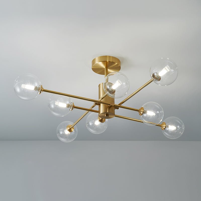 Pendantlightie-8-Light Sputnik Semi Flush Mount With Clear Glass Shades-Semi Flush Mount--