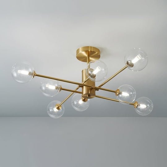 Pendantlightie-8-Light Sputnik Semi Flush Mount With Clear Glass Shades-Semi Flush Mount--