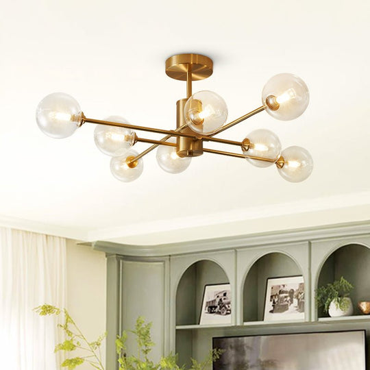 Pendantlightie-8-Light Sputnik Semi Flush Mount With Clear Glass Shades-Semi Flush Mount--