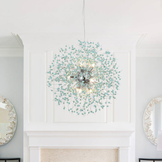 Pendantlightie-9-Light Blue Dandelion Firework Chandelier-Chandeliers-Chrome-