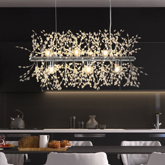 Pendantlightie-9-Light Linear Modern Crystal Chandelier-Chandeliers-Chrome-
