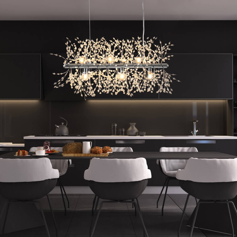 Pendantlightie-9-Light Linear Modern Crystal Chandelier-Chandeliers-Chrome-