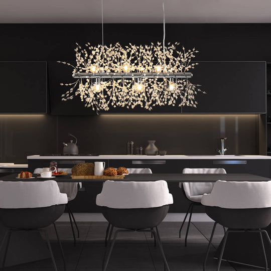 Pendantlightie-9-Light Linear Modern Crystal Chandelier-Chandeliers-Chrome-