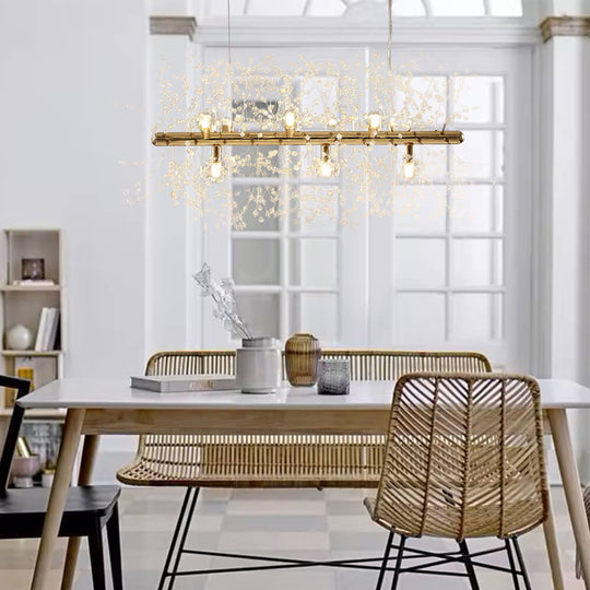 Pendantlightie-9-Light Linear Modern Crystal Chandelier-Chandeliers-Gold-