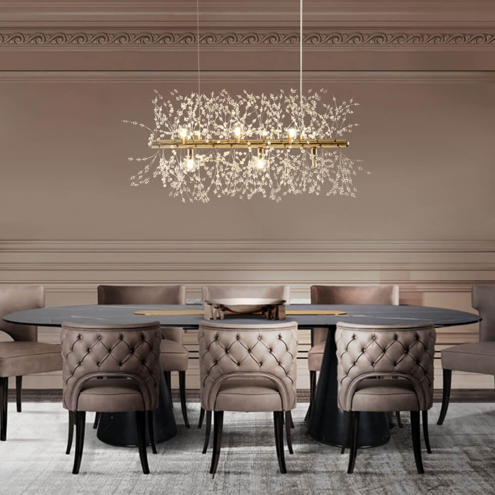 Pendantlightie-9-Light Linear Modern Crystal Chandelier-Chandeliers-Gold-