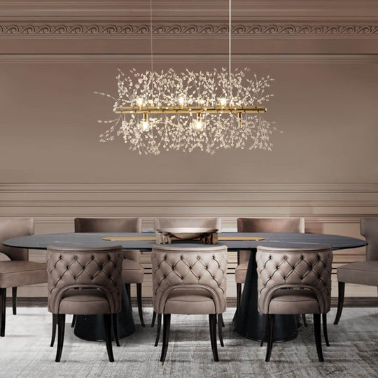 Pendantlightie-9-Light Linear Modern Crystal Chandelier-Chandeliers-Gold-