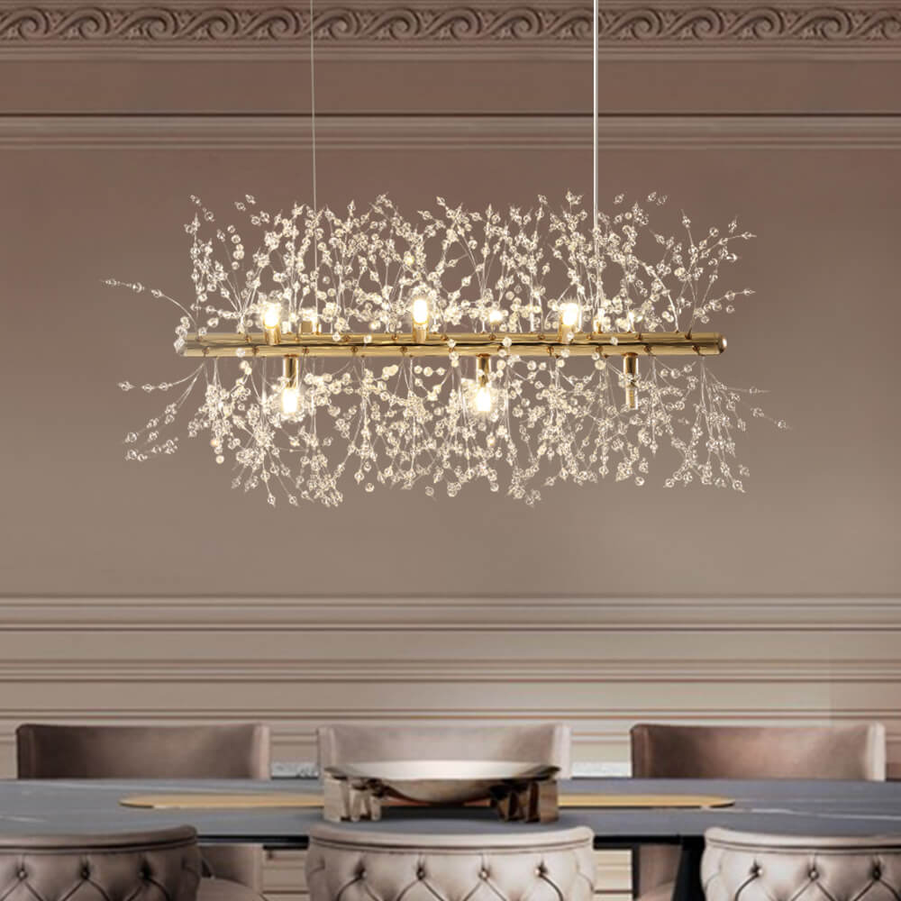 Pendantlightie-9-Light Linear Modern Crystal Chandelier-Chandeliers-Gold-