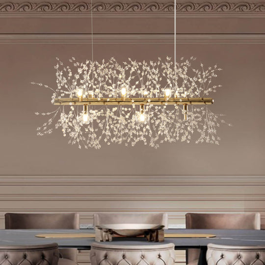 Pendantlightie-9-Light Linear Modern Crystal Chandelier-Chandeliers-Gold-