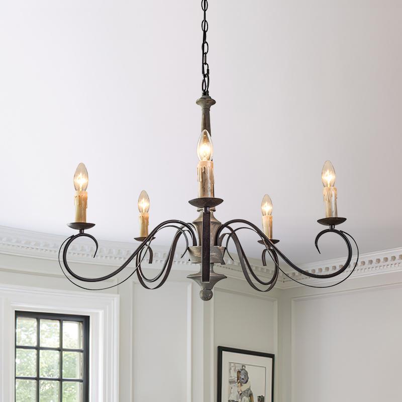 Pendantlightie-Antiqued 5-Light Candle Chandelier-Chandeliers--
