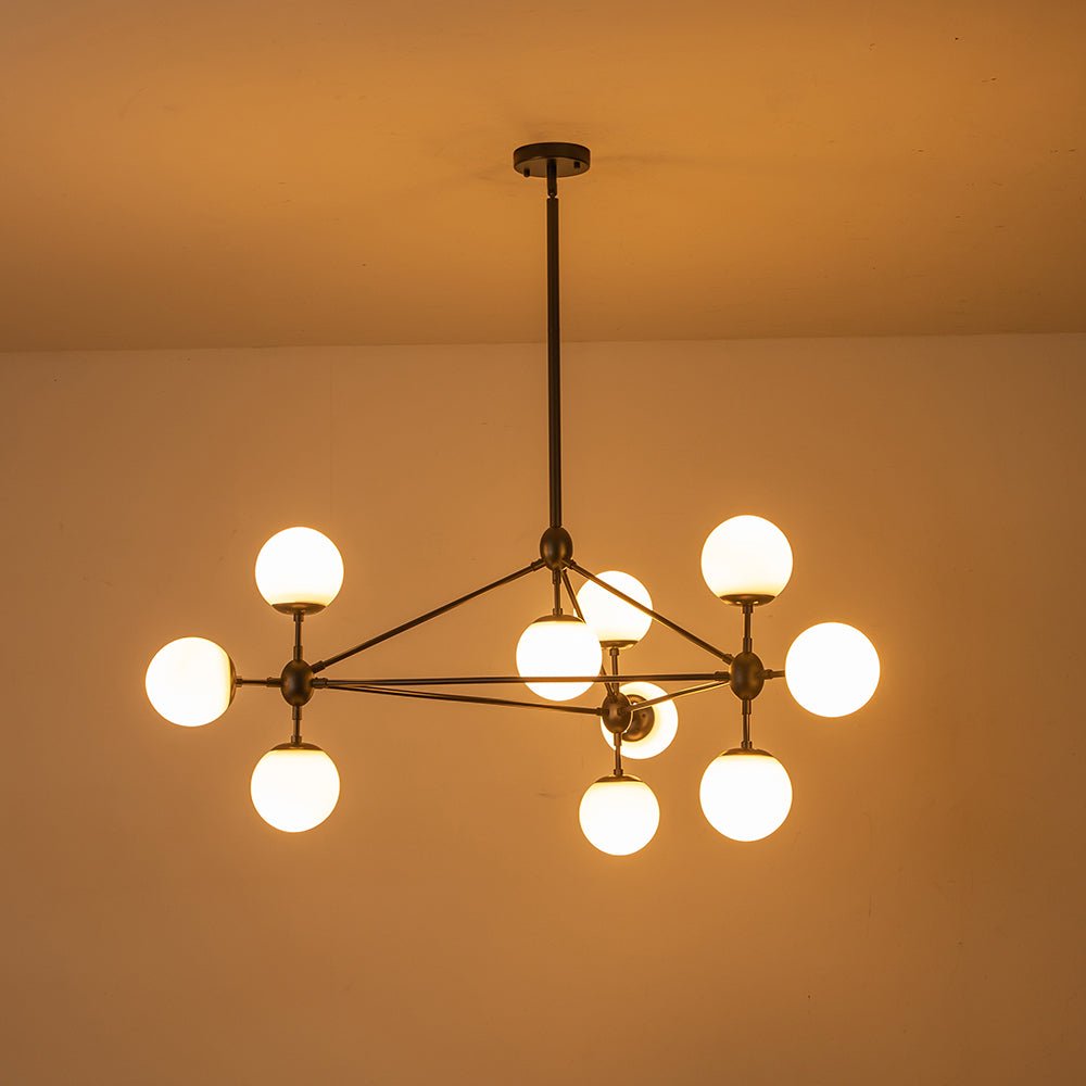 Pendantlightie-Contemporary 10-Light Frosted Glass Kitchen Island Chandelier-Chandeliers-Black-