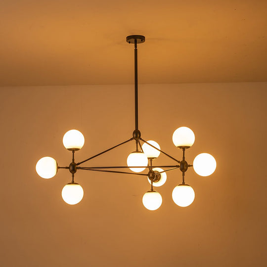 Pendantlightie-Contemporary 10-Light Frosted Glass Kitchen Island Chandelier-Chandeliers-Black-