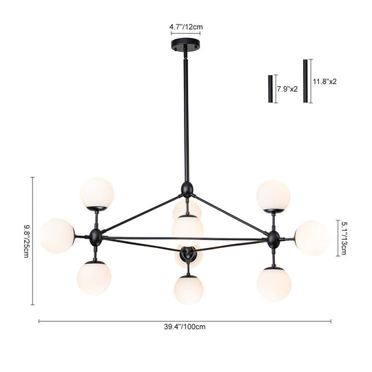 Pendantlightie-Contemporary 10-Light Frosted Glass Kitchen Island Chandelier-Chandeliers-Black-