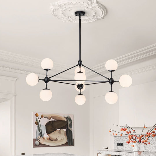 Pendantlightie-Contemporary 10-Light Frosted Glass Kitchen Island Chandelier-Chandeliers-Black-