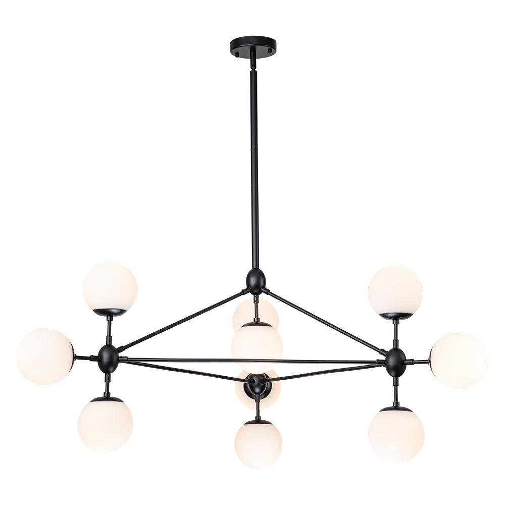 Pendantlightie-Contemporary 10-Light Frosted Glass Kitchen Island Chandelier-Chandeliers-Black-
