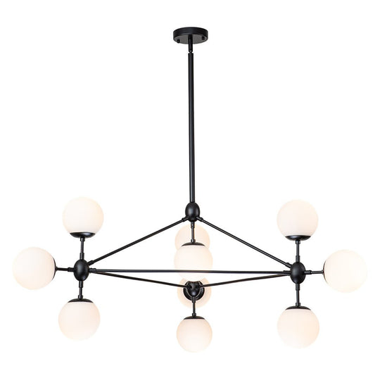 Pendantlightie-Contemporary 10-Light Frosted Glass Kitchen Island Chandelier-Chandeliers-Black-