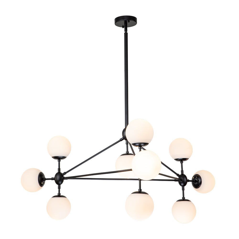 Pendantlightie-Contemporary 10-Light Frosted Glass Kitchen Island Chandelier-Chandeliers-Black-