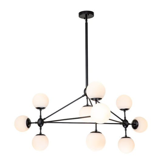 Pendantlightie-Contemporary 10-Light Frosted Glass Kitchen Island Chandelier-Chandeliers-Black-