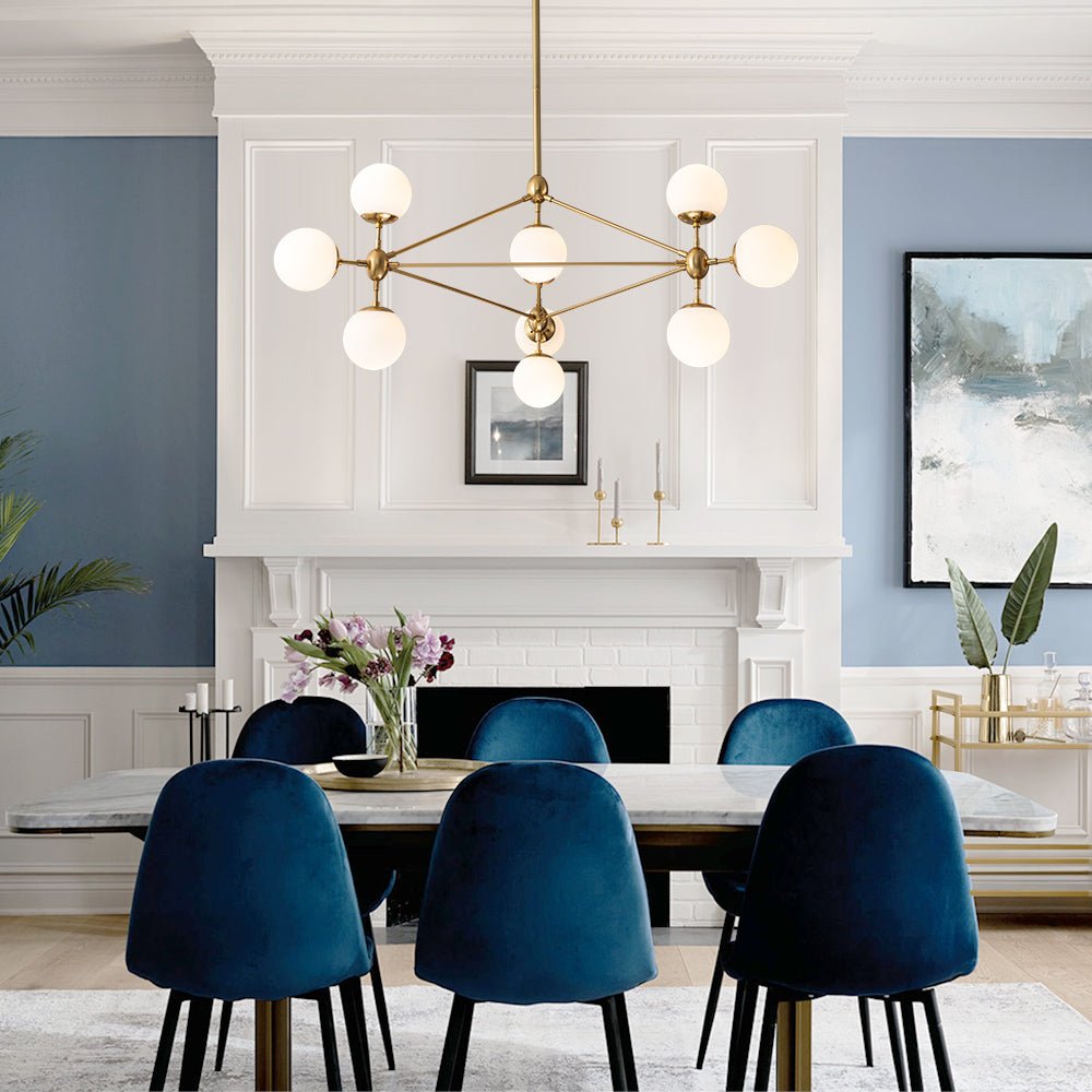 Pendantlightie-Contemporary 10-Light Frosted Glass Kitchen Island Chandelier-Chandeliers-Black-