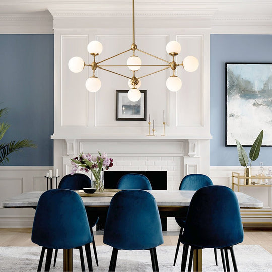 Pendantlightie-Contemporary 10-Light Frosted Glass Kitchen Island Chandelier-Chandeliers-Black-